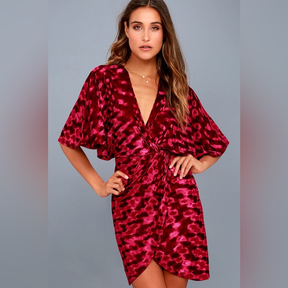 Lulus  NWT Mesmerize on the Prize Burgundy Velvet Wrap Dress - size Medium